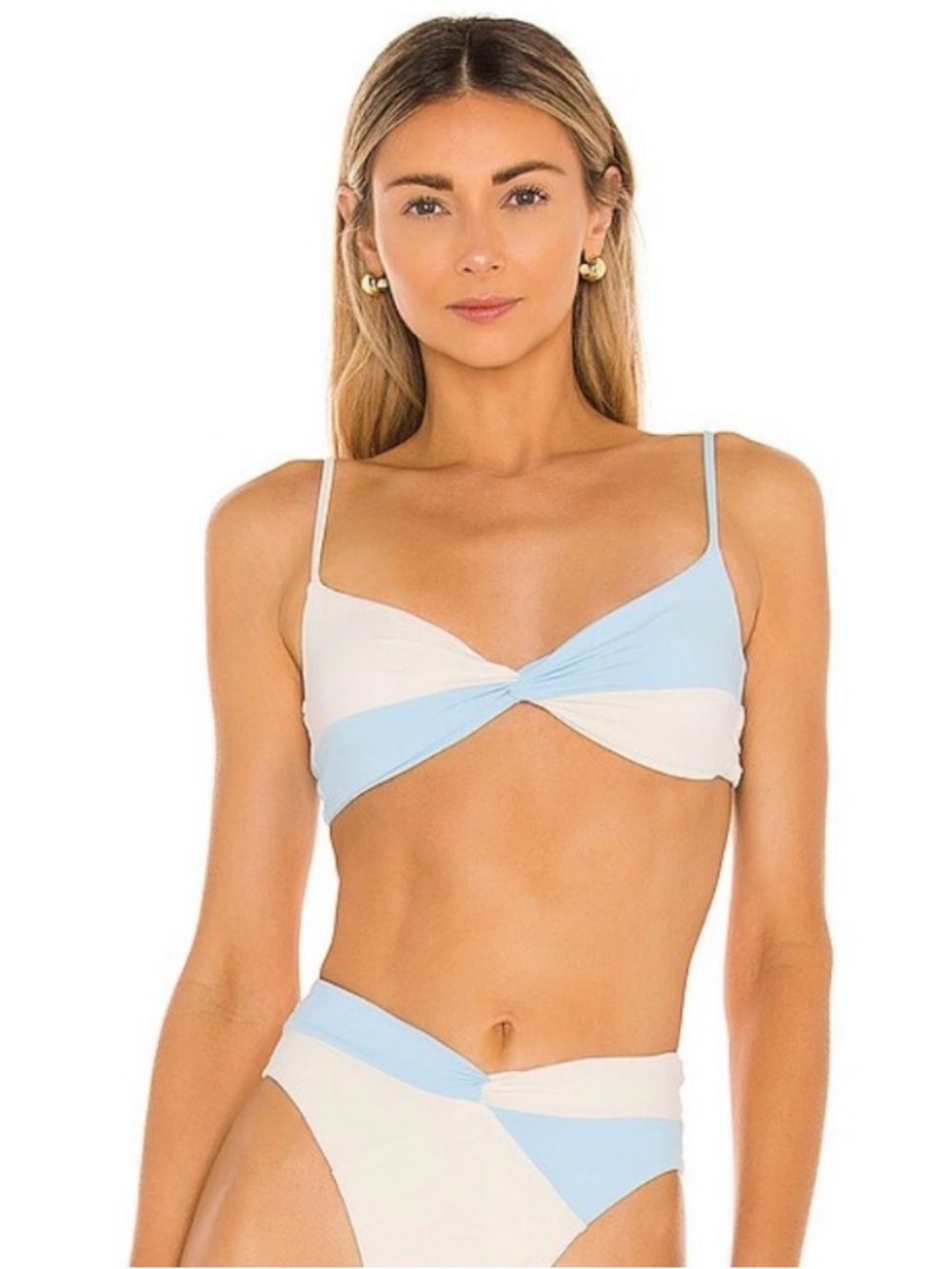 l*space White and Light Blue Twist Bikini Top
